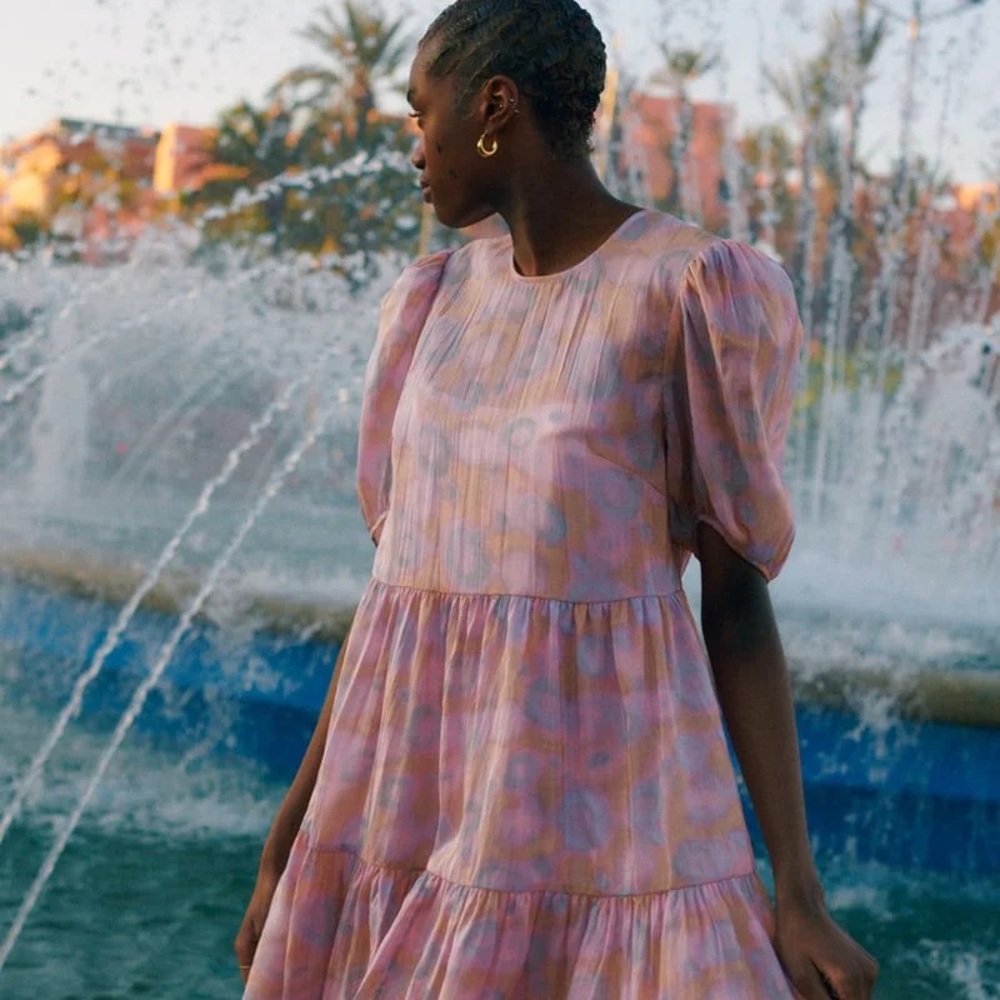 &other Stories Printed Puff Sleeve Midi Dress